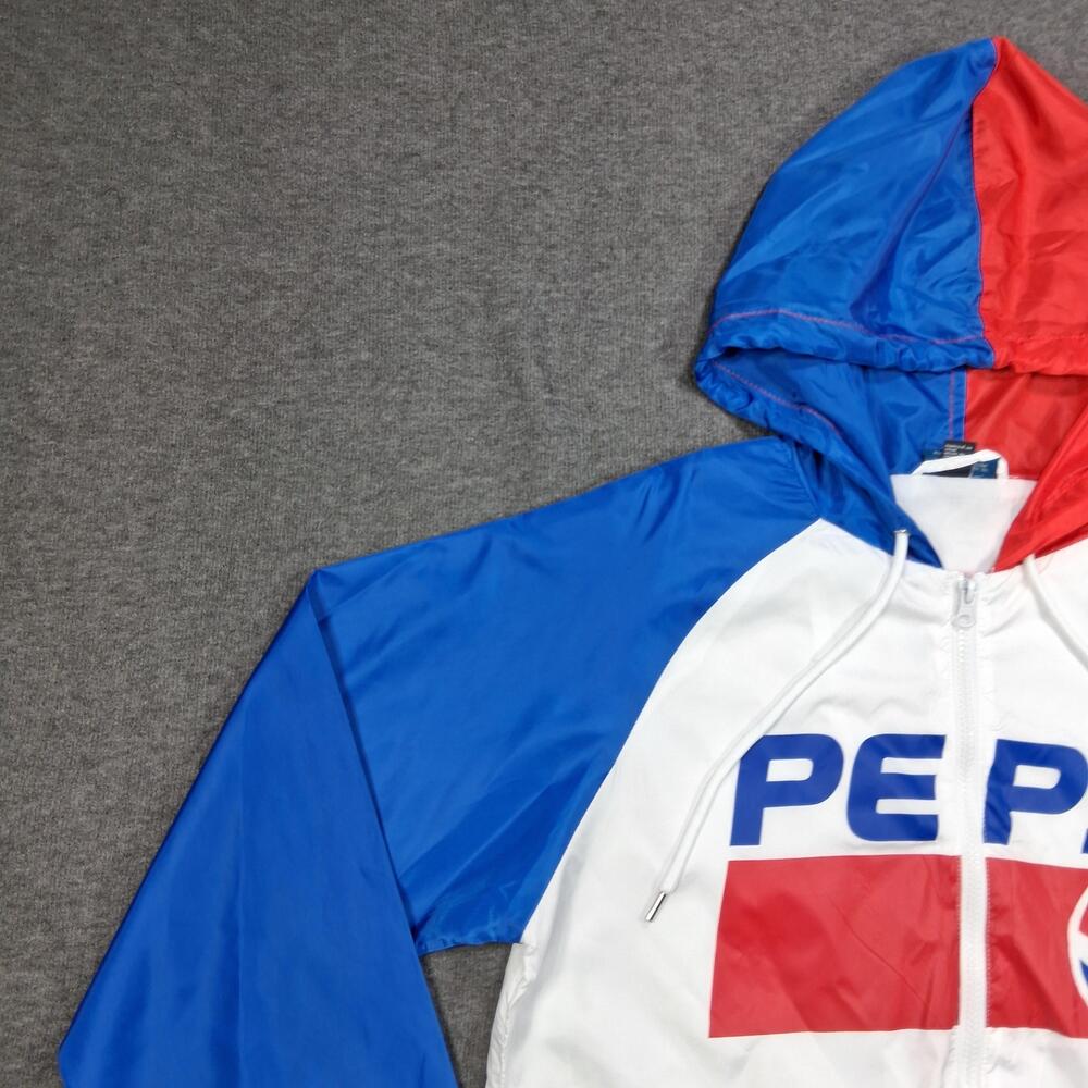 Pepsi Jacket Womens Medium Red White Blue Hooded Full Zip Logo Windbreaker - Picture 6 of 16